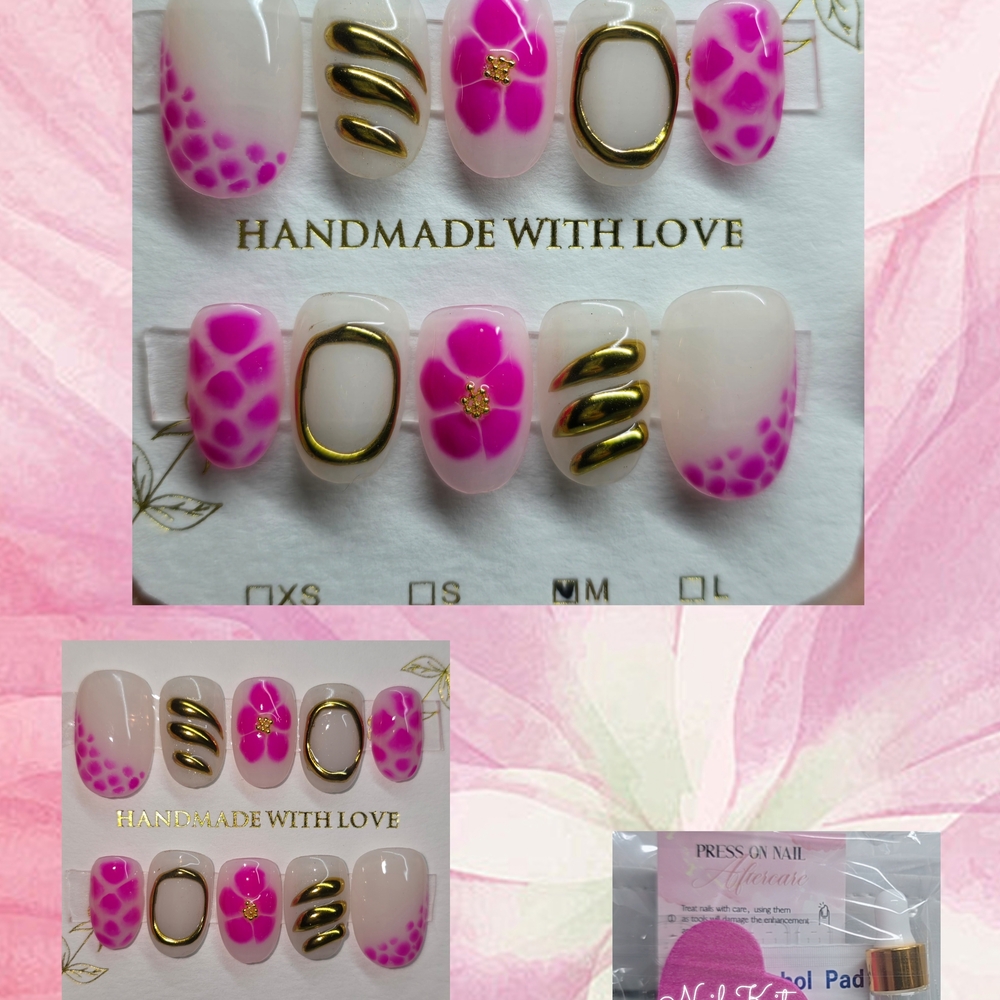 Pink and Gold Handmade Press-On Nails